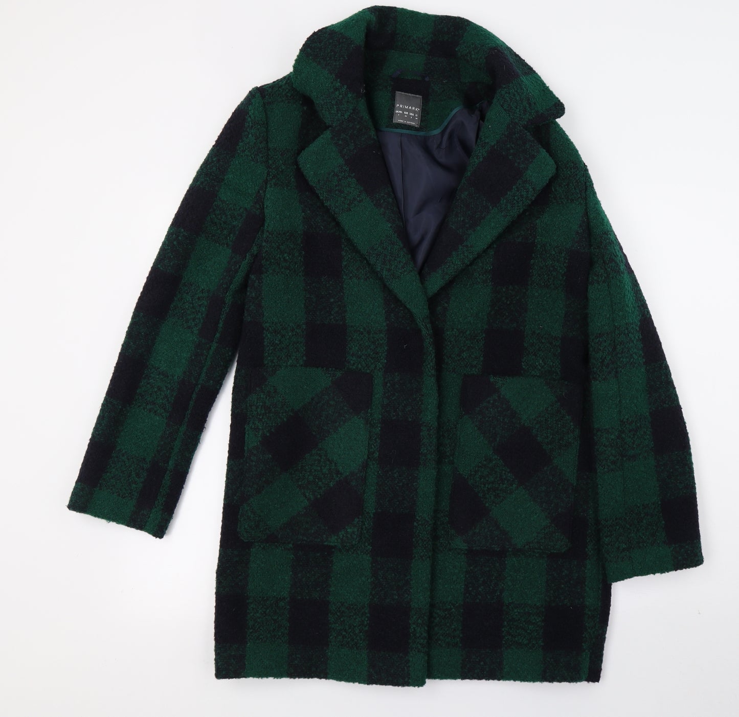 Primark Womens Green Check  Overcoat Coat Size 6