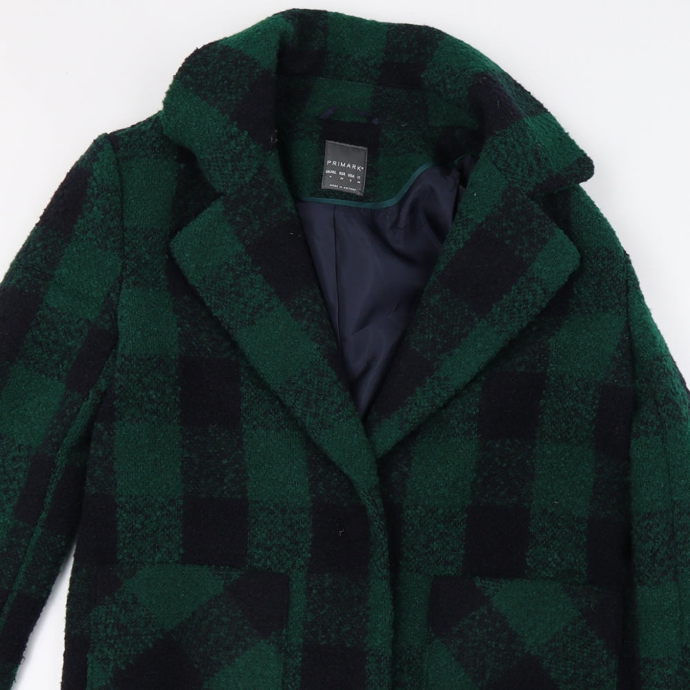 Primark Womens Green Check  Overcoat Coat Size 6
