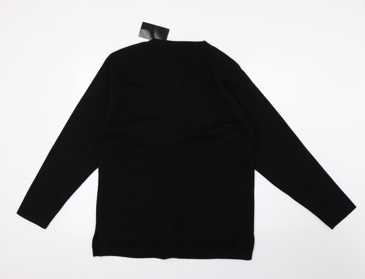 LEXY Womens Black Floral Knit Cardigan Jumper Size M