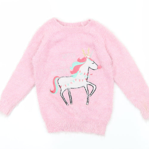 Ilovegirlswear Girls Pink  Knit Pullover Jumper Size 5 Years  - Unicorn