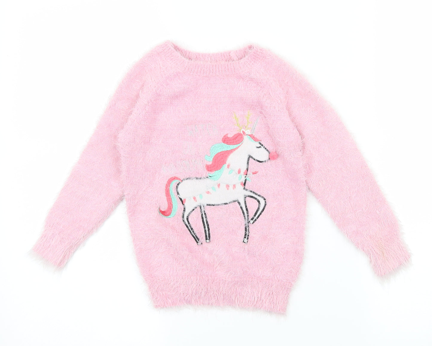 Ilovegirlswear Girls Pink  Knit Pullover Jumper Size 5 Years  - Unicorn