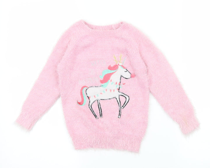 Ilovegirlswear Girls Pink  Knit Pullover Jumper Size 5 Years  - Unicorn