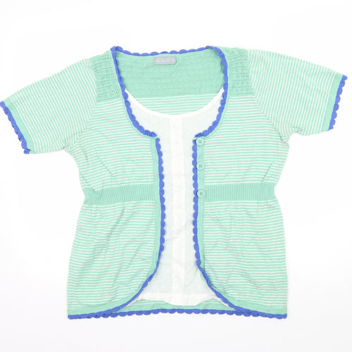 Per Una Womens Green Striped Knit Basic Blouse Size 16