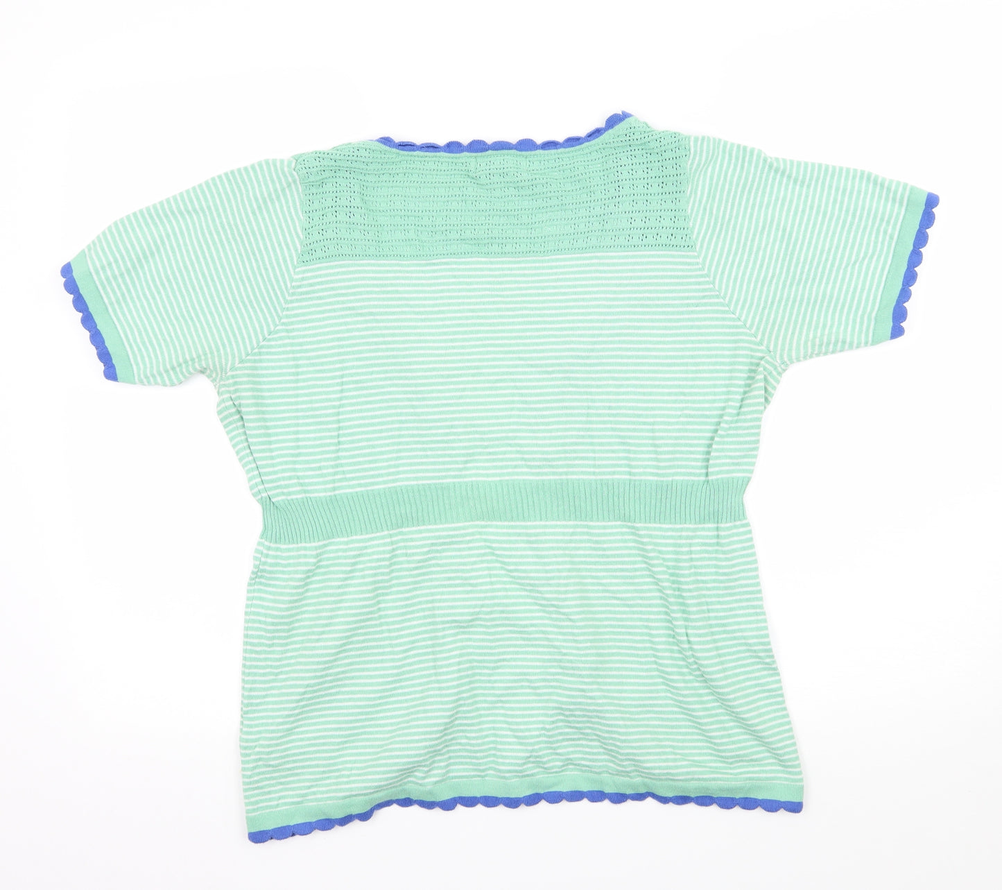 Per Una Womens Green Striped Knit Basic Blouse Size 16