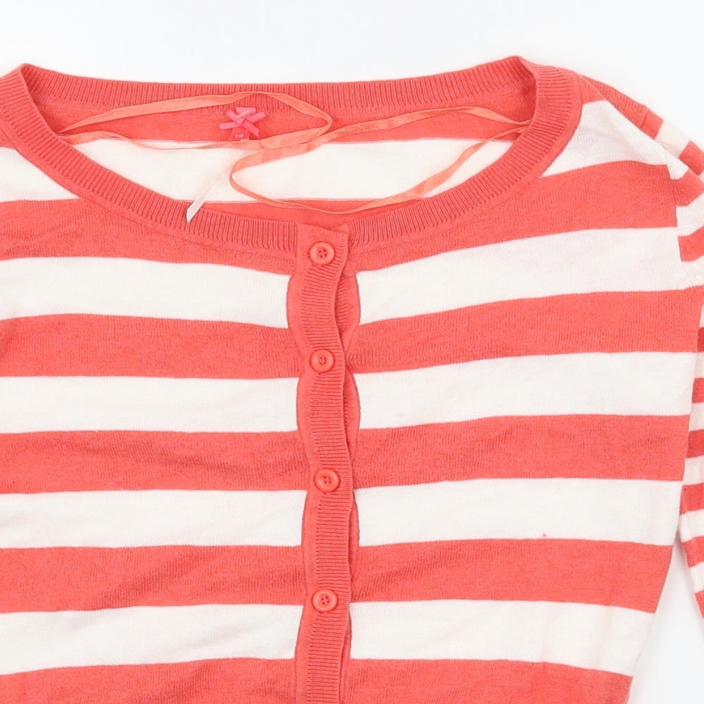 NEXT Womens Red Striped Knit Cardigan Jumper Size 10
