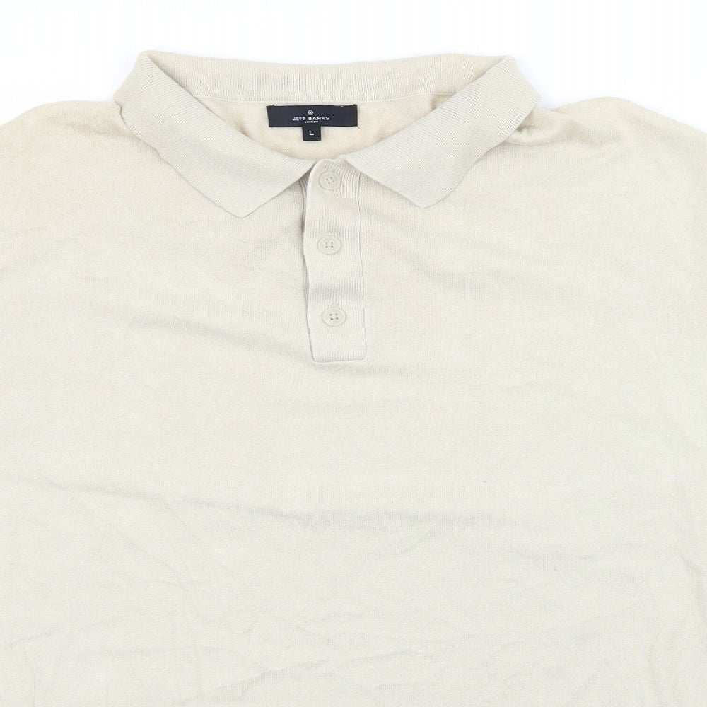 Jeff Banks Mens Beige  Knit  Button-Up Size L
