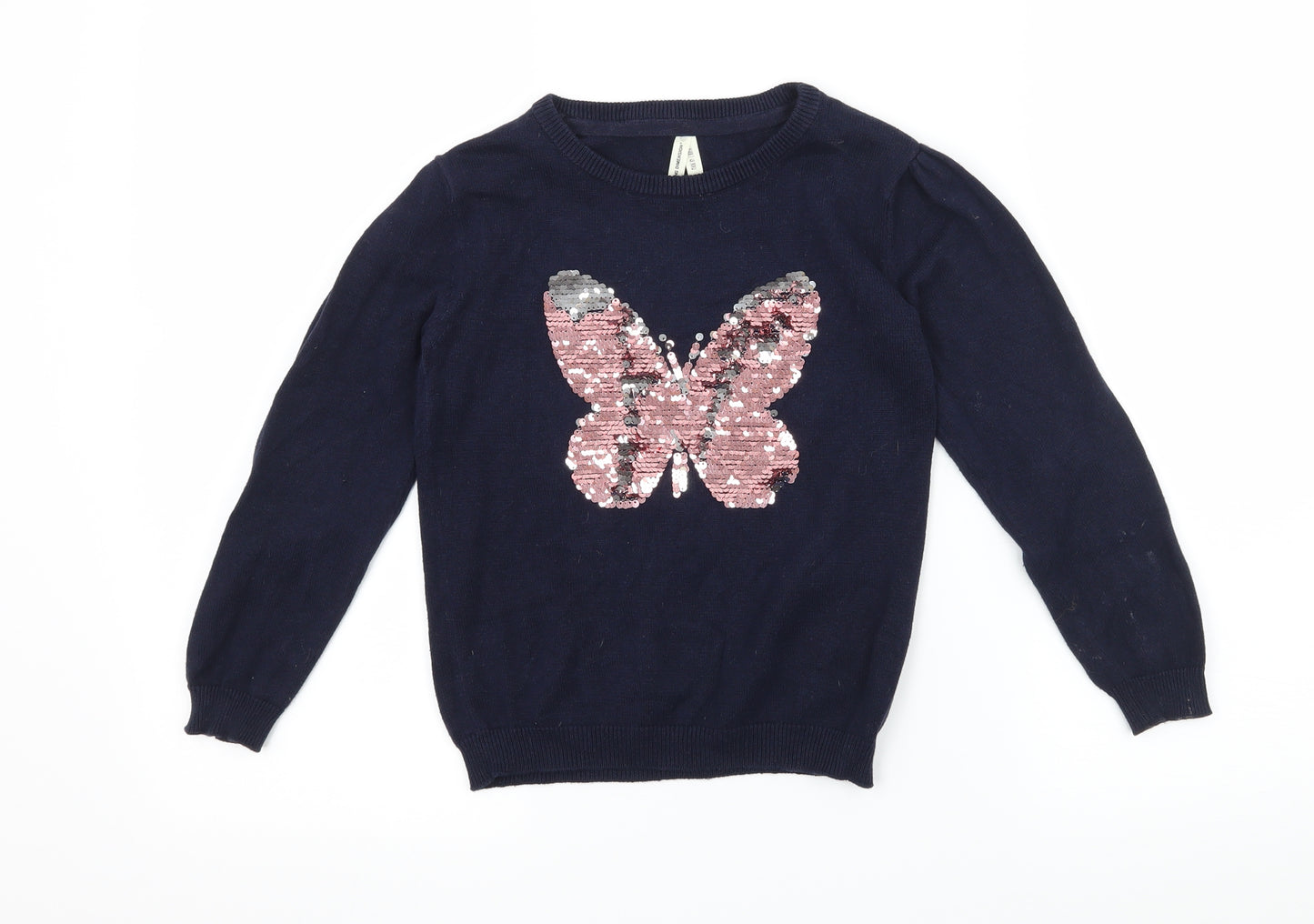 Primark Girls Blue  Knit Pullover Jumper Size 7-8 Years  - Butterfly