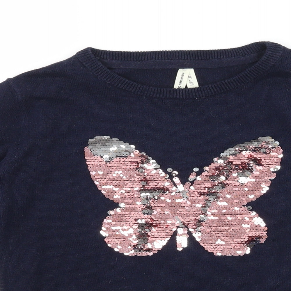 Primark Girls Blue  Knit Pullover Jumper Size 7-8 Years  - Butterfly