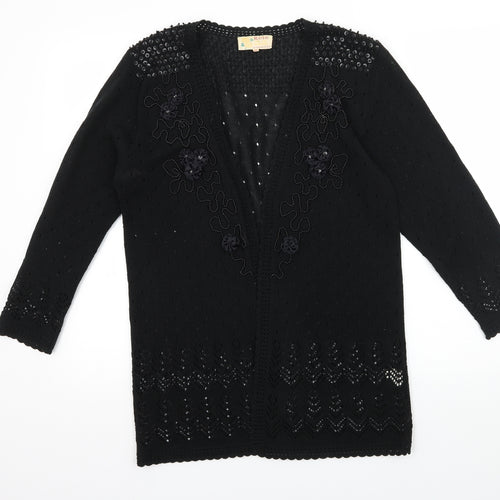 Shanghai Womens Black Geometric Knit Cardigan Jumper Size M