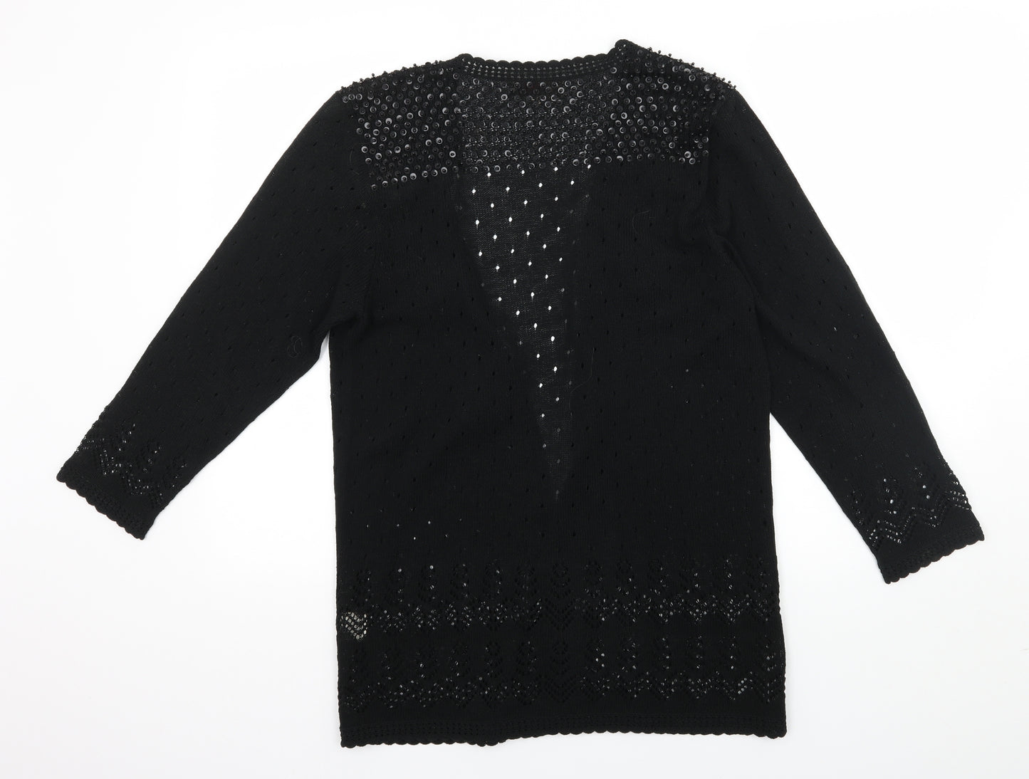 Shanghai Womens Black Geometric Knit Cardigan Jumper Size M