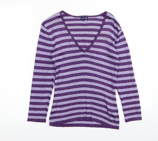Front view of Debenhams women’s multicoloured striped basic t-shirt, size UK 12