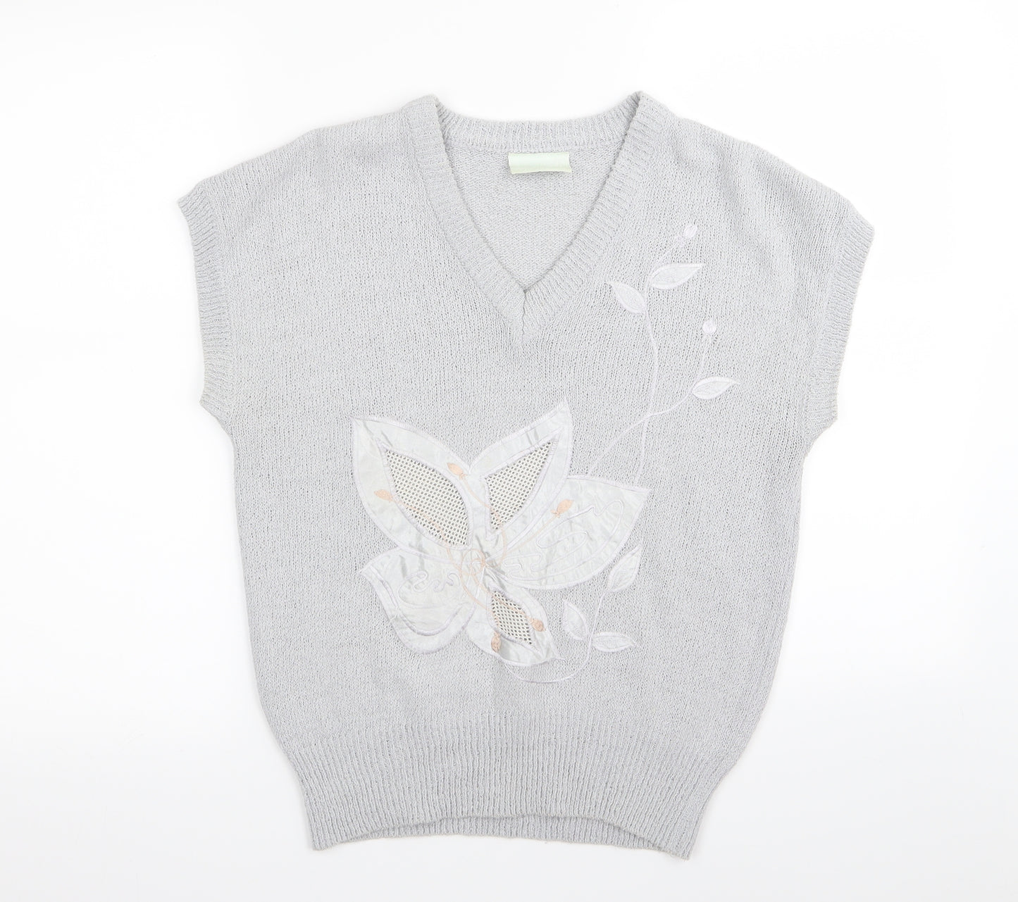 nicolucci Womens Grey Floral  Pullover Jumper Size S