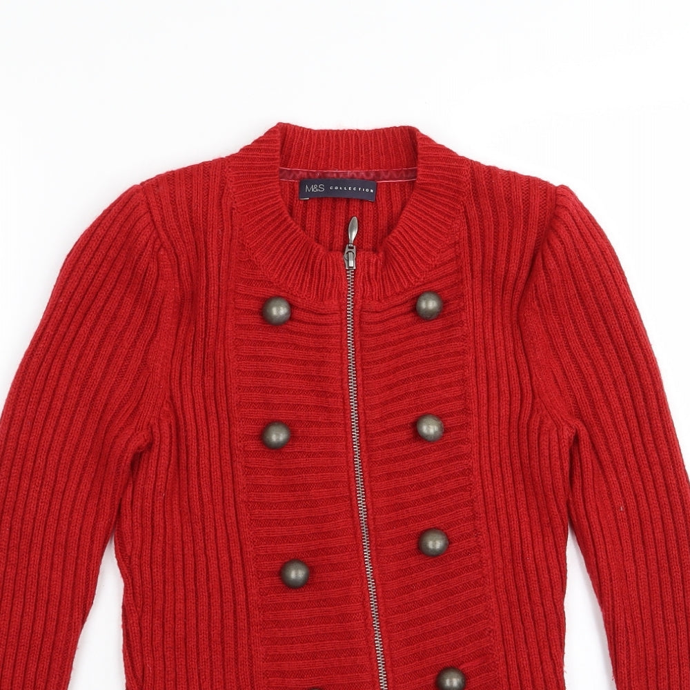 M&S Womens Red   Cardigan Jumper Size 10