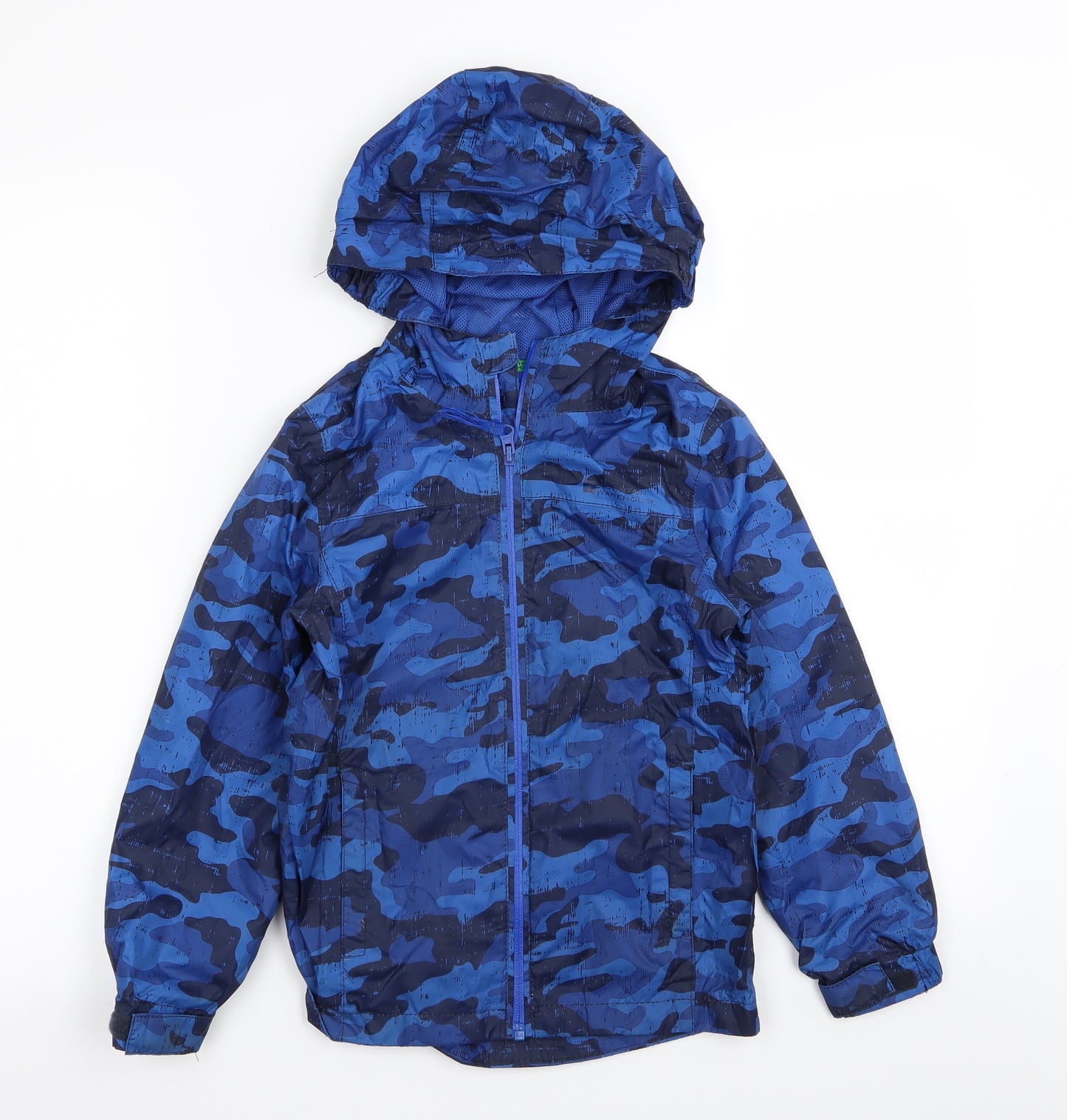 Mountain Warehouse Boys Blue Camouflage  Rain Coat Coat Size 7-8 Years