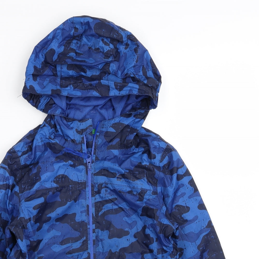Mountain Warehouse Boys Blue Camouflage  Rain Coat Coat Size 7-8 Years
