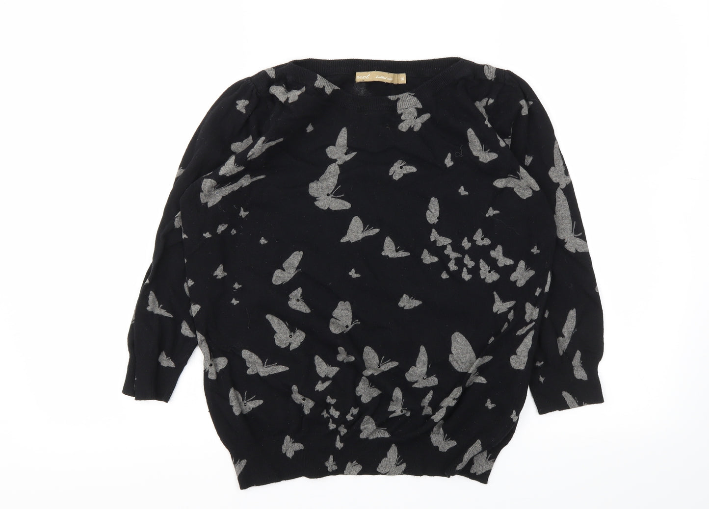 NEXT Womens Black Floral  Pullover Jumper Size 16