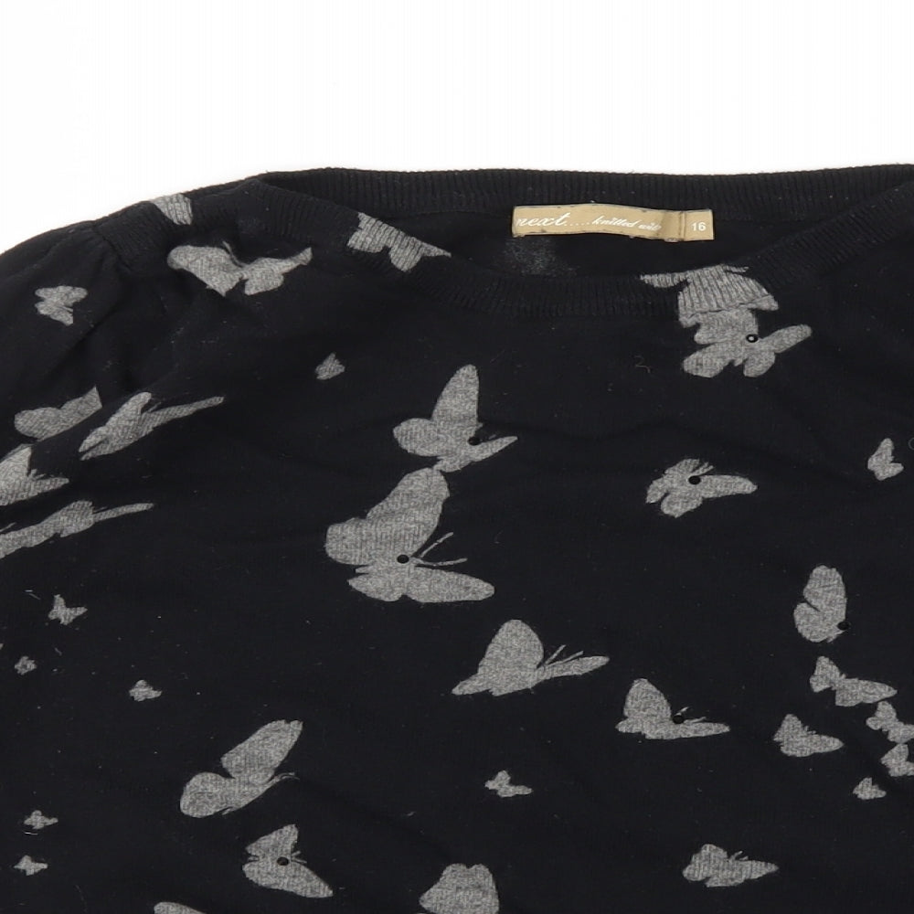 NEXT Womens Black Floral  Pullover Jumper Size 16