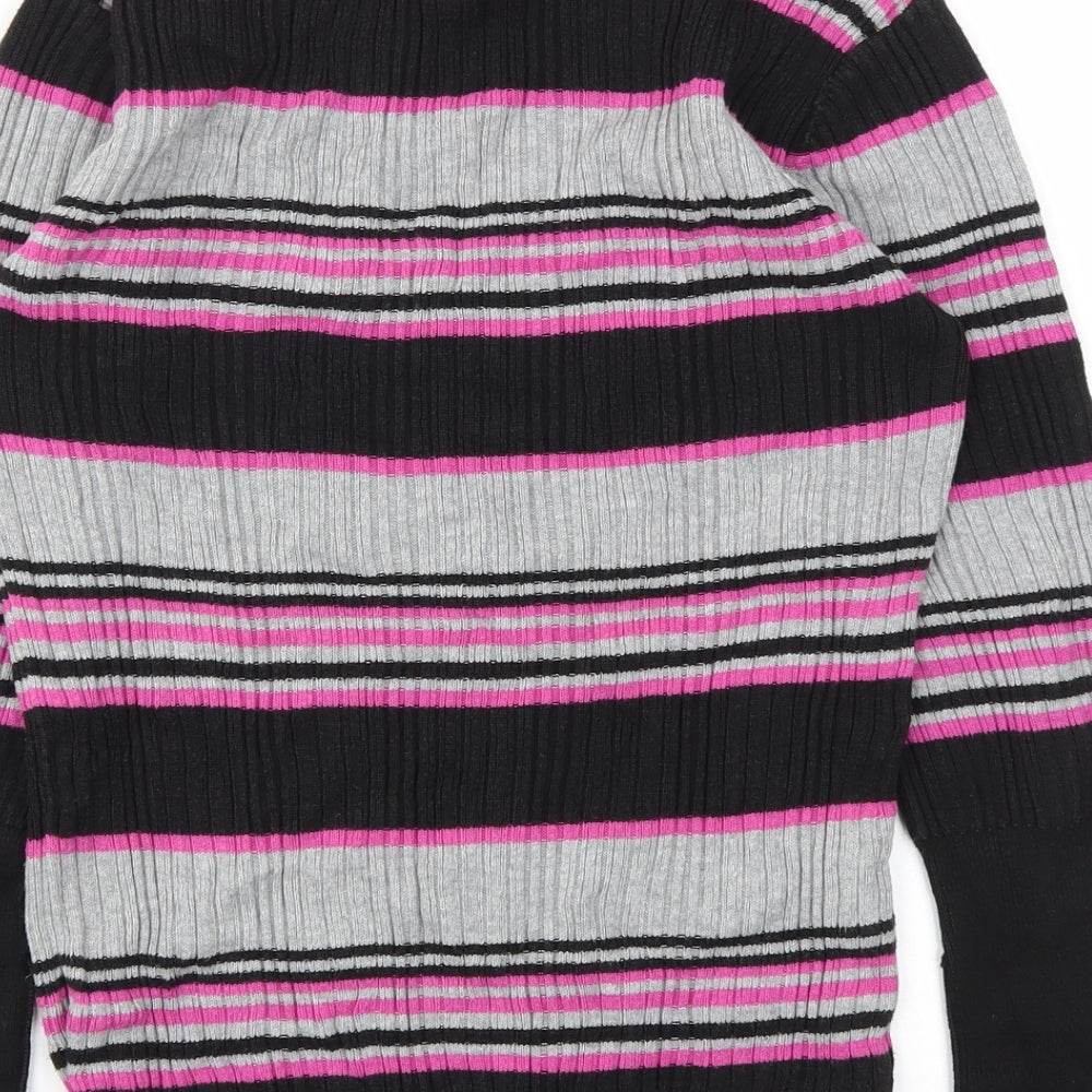 Papaya Womens Black Striped  Basic T-Shirt Size 12