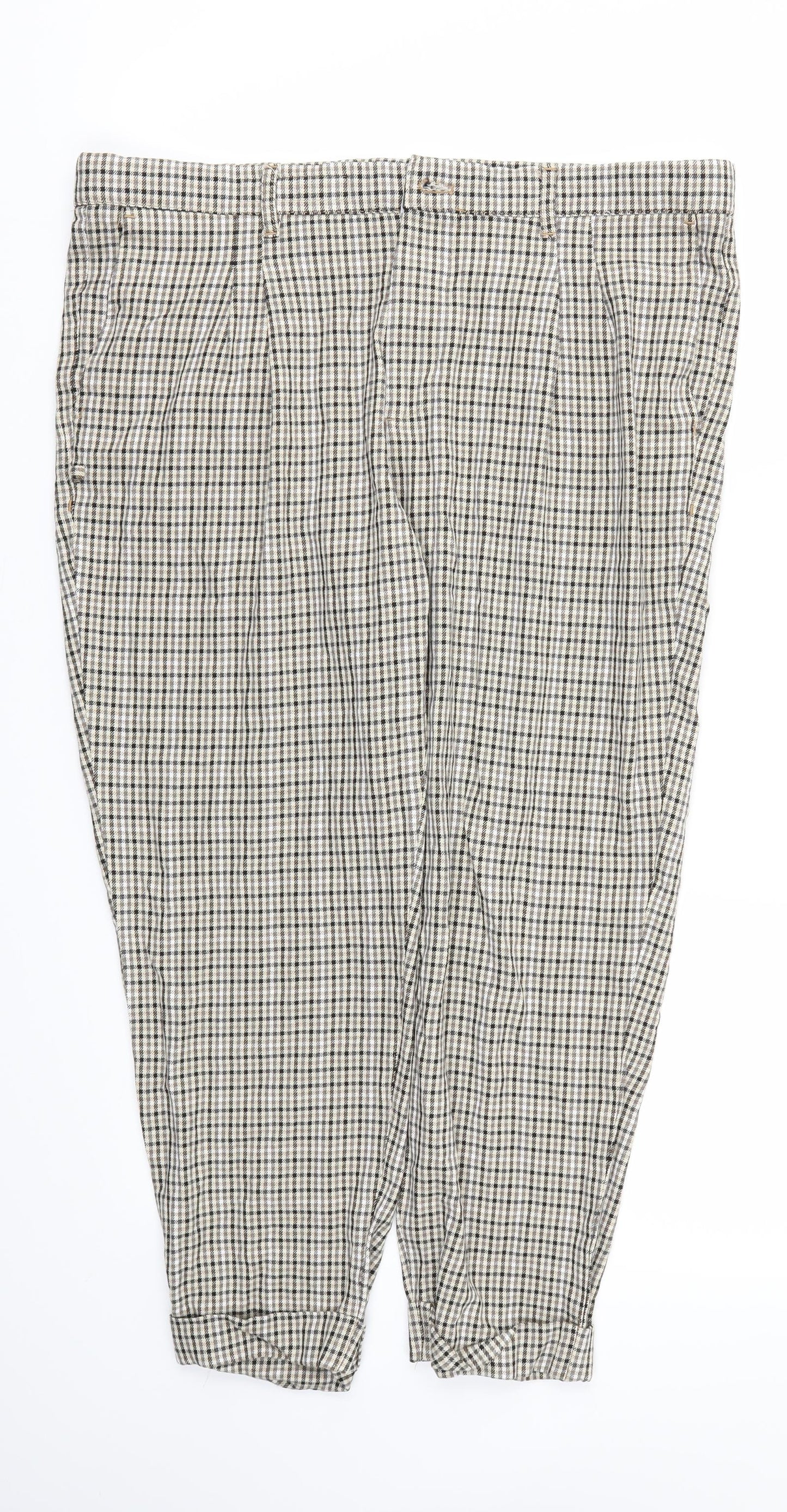 Zara Womens Brown Check  Capri Trousers Size 16 L23 in