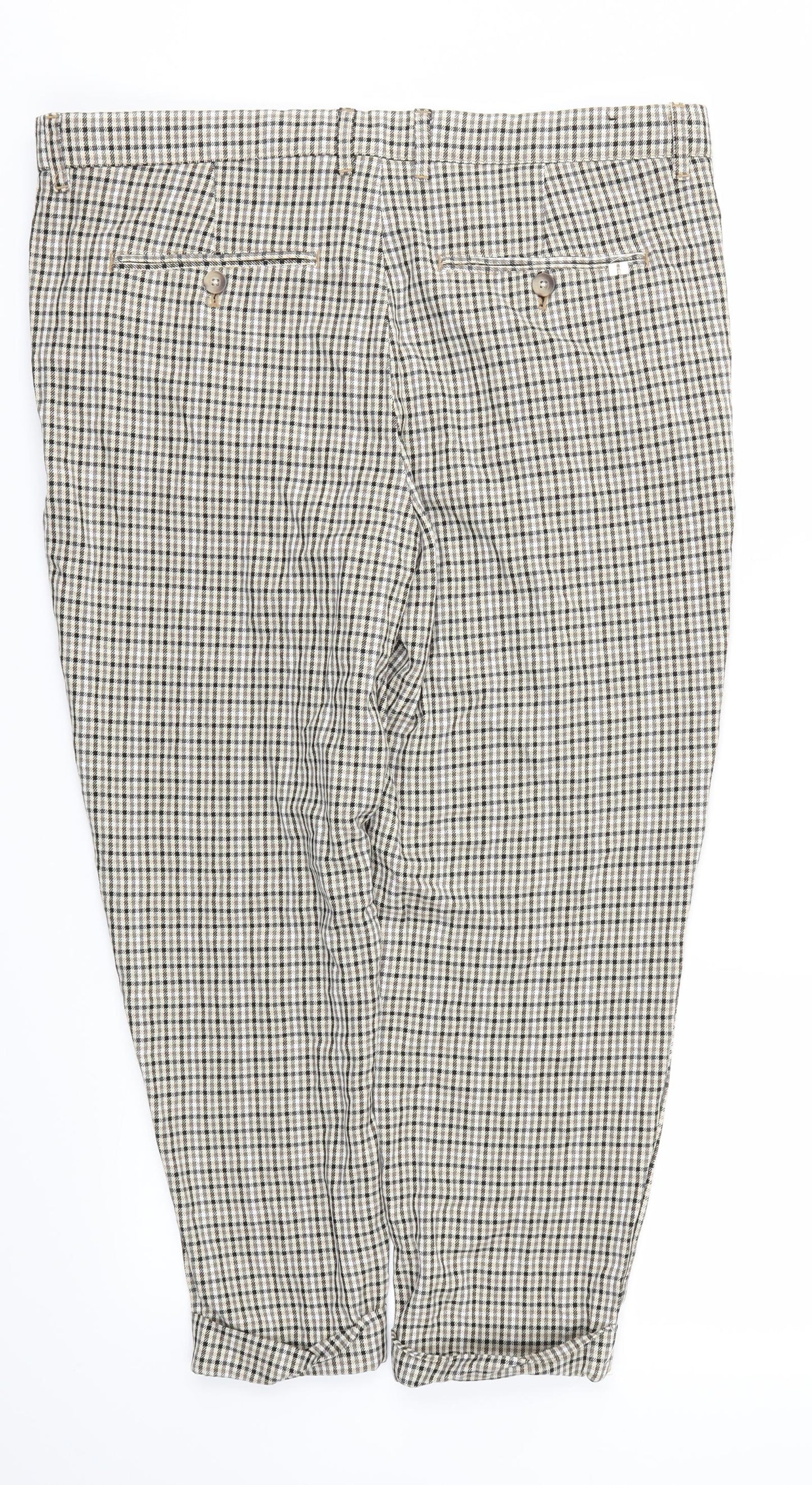 Zara Womens Brown Check  Capri Trousers Size 16 L23 in