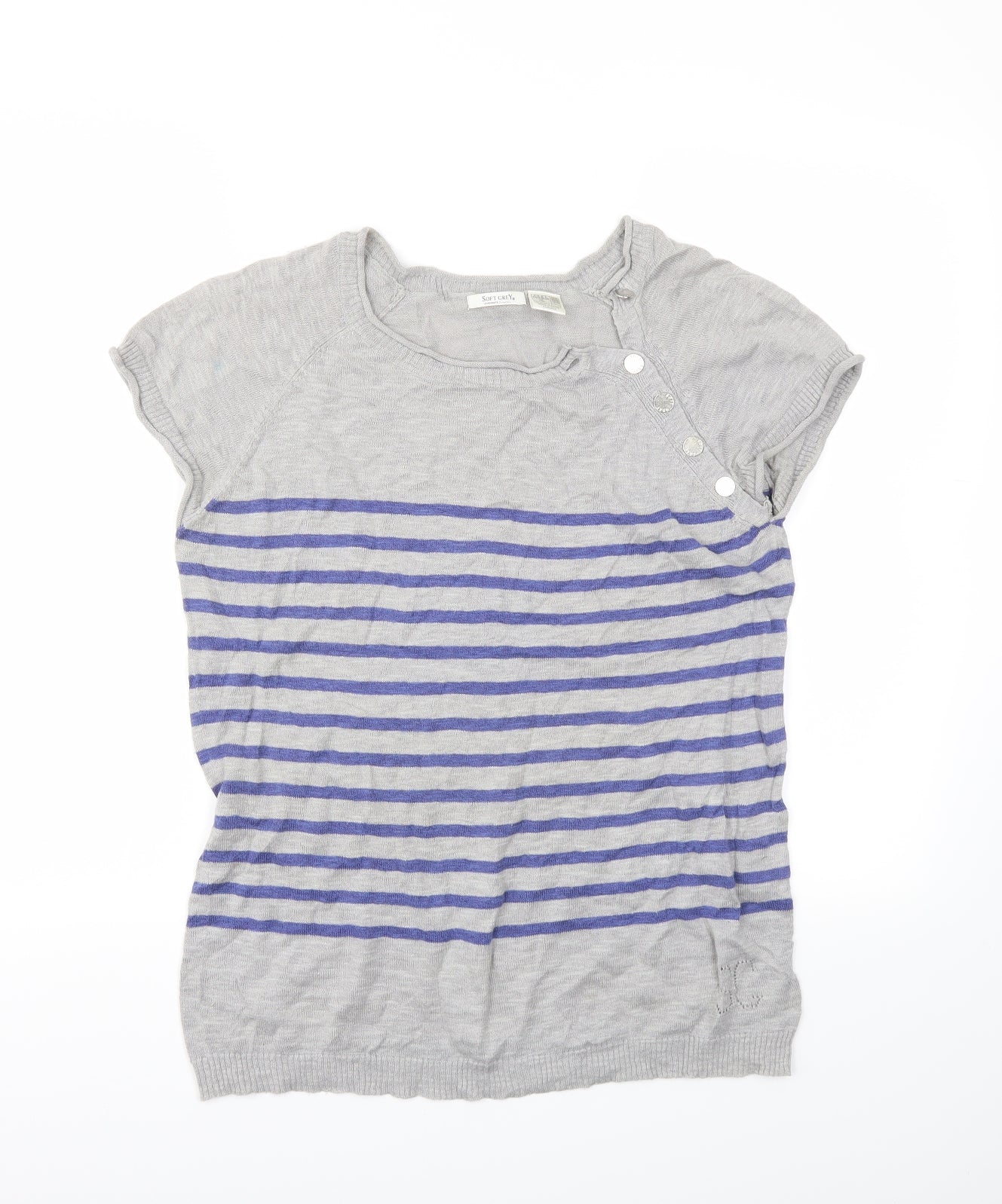 SOFT GREY Womens Grey Striped  Basic T-Shirt Size 14