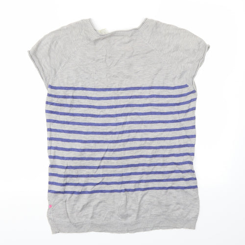 SOFT GREY Womens Grey Striped  Basic T-Shirt Size 14