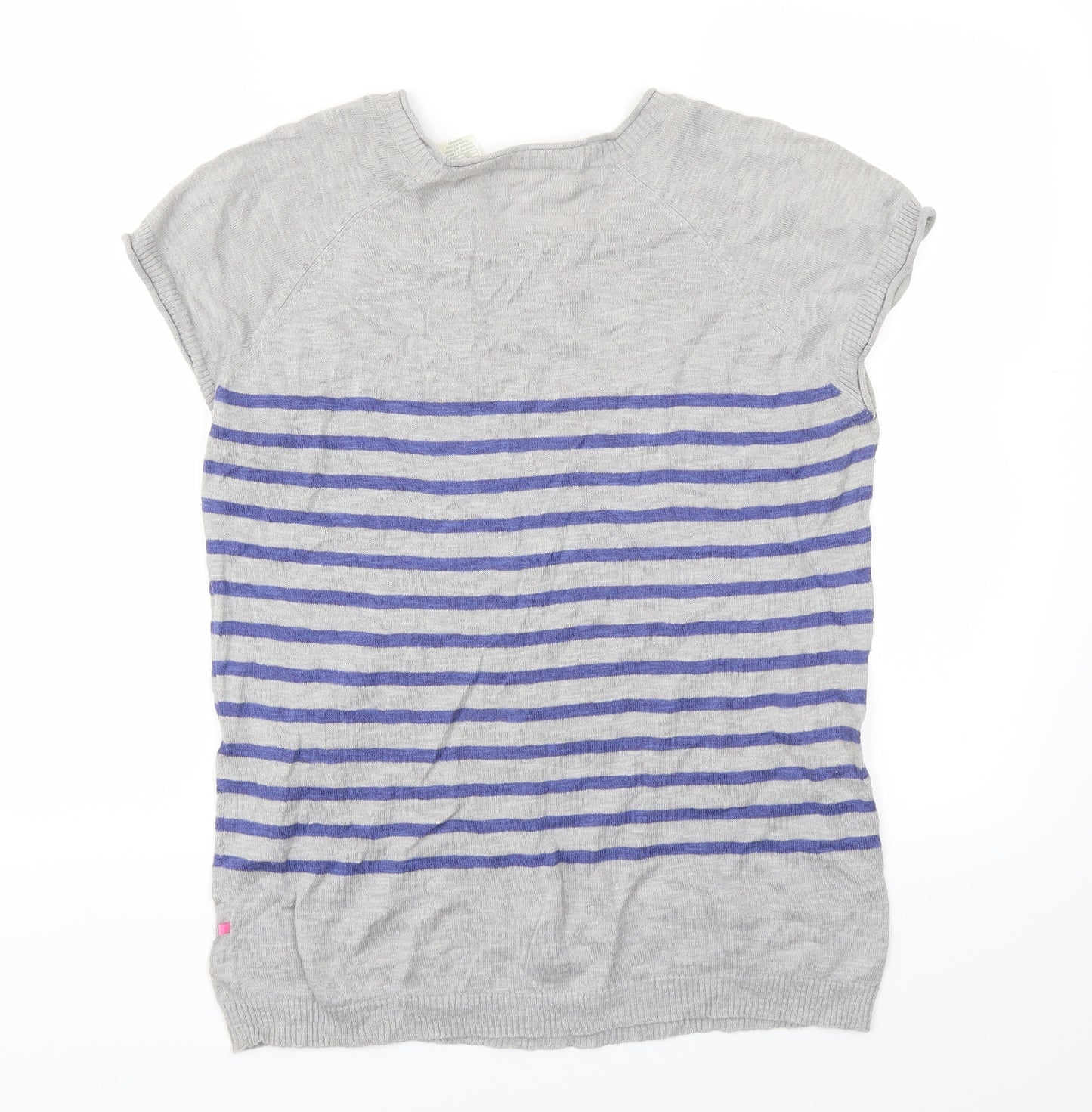 SOFT GREY Womens Grey Striped  Basic T-Shirt Size 14