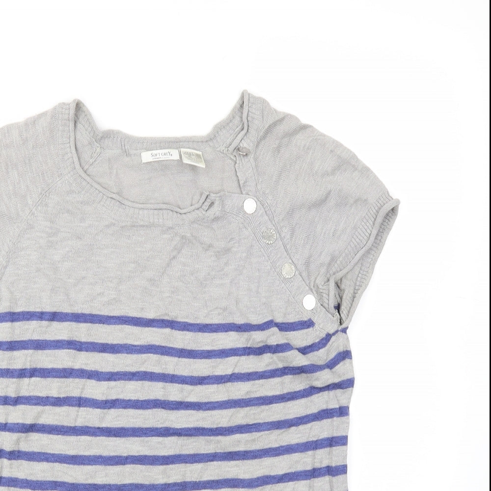 SOFT GREY Womens Grey Striped  Basic T-Shirt Size 14