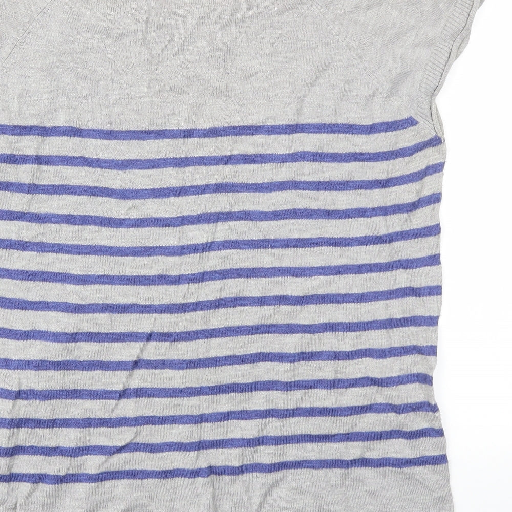 SOFT GREY Womens Grey Striped  Basic T-Shirt Size 14