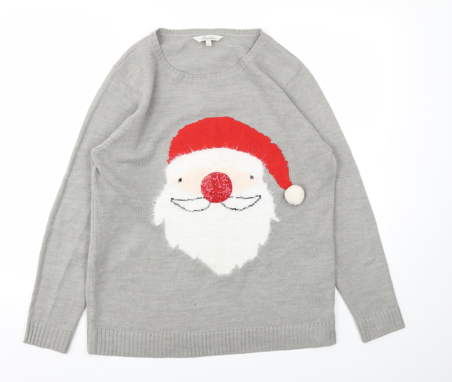 Peakocks Womens Grey Animal Print  Pullover Jumper Size L