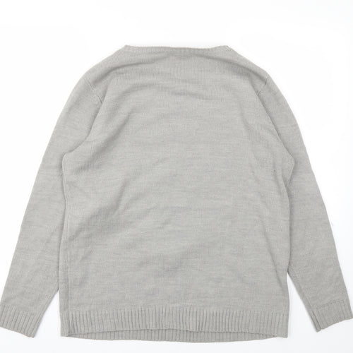 Peakocks Womens Grey Animal Print  Pullover Jumper Size L