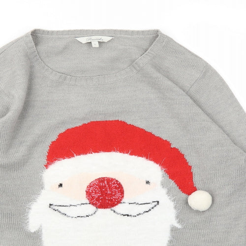 Peakocks Womens Grey Animal Print  Pullover Jumper Size L