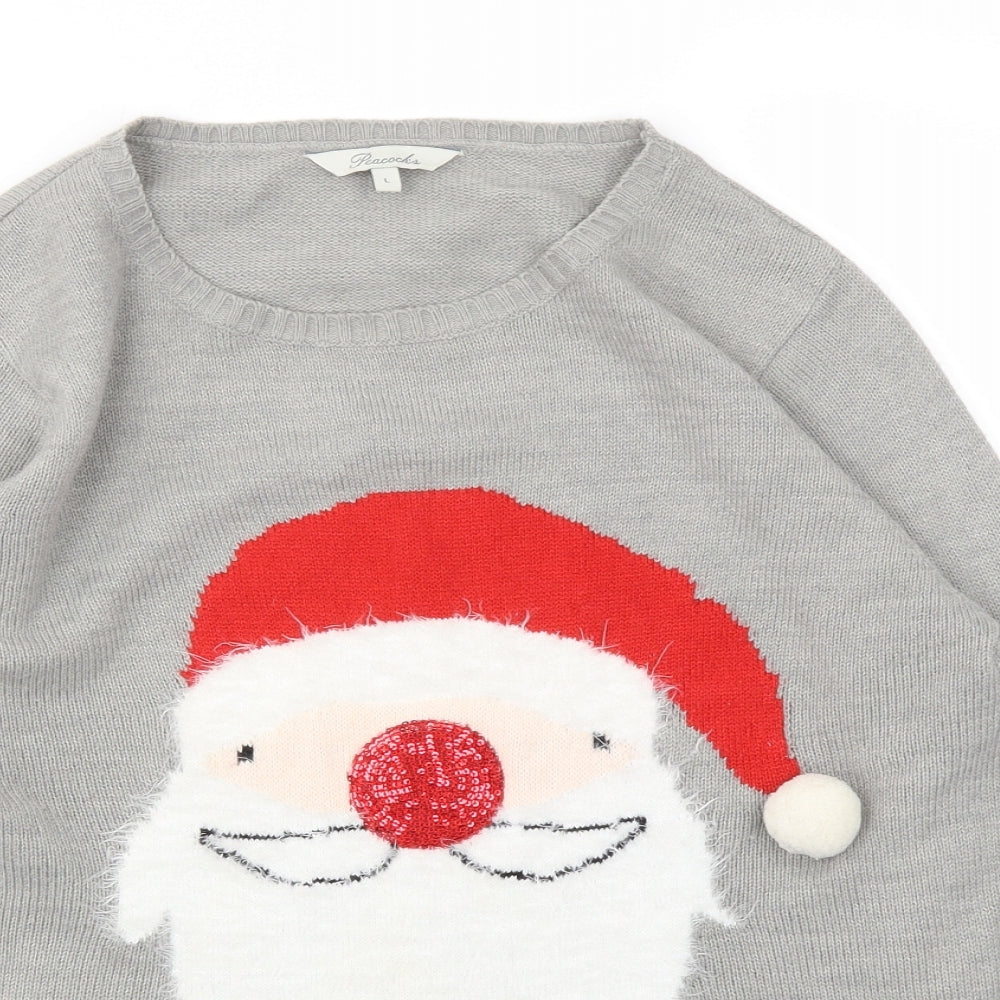 Peakocks Womens Grey Animal Print  Pullover Jumper Size L