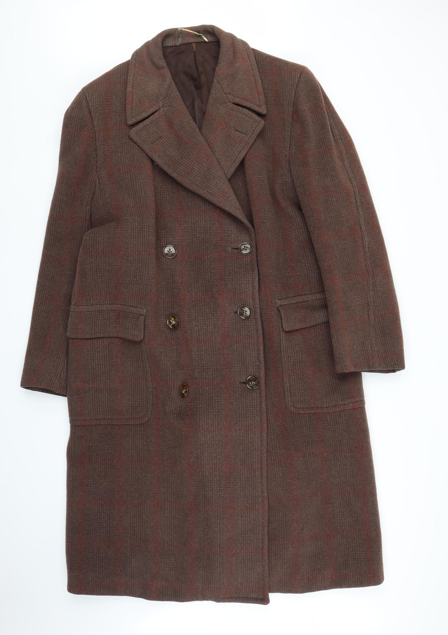 Preworn Mens Brown Plaid  Pea Coat Coat Size XL