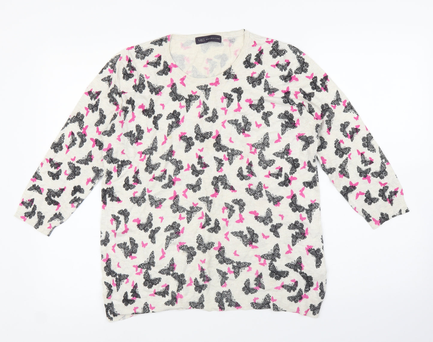 M&S Womens Beige Animal Print  Pullover Jumper Size 16  - Butterfly