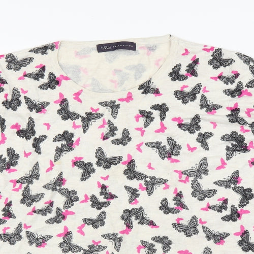 M&S Womens Beige Animal Print  Pullover Jumper Size 16  - Butterfly