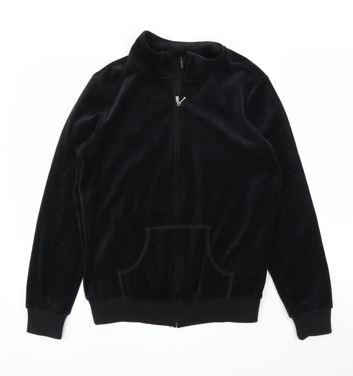 M&S Womens Black  Velvet Full Zip Jumper Size 14