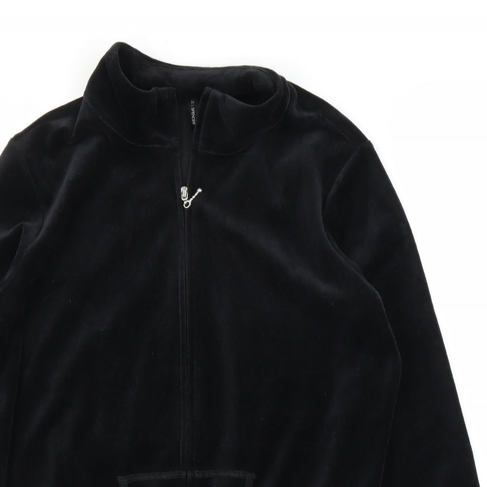 M&S Womens Black  Velvet Full Zip Jumper Size 14