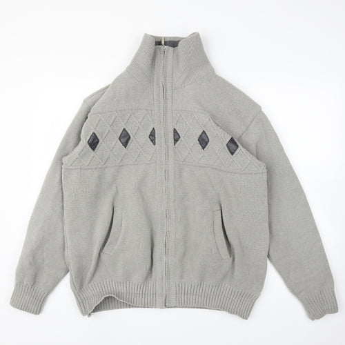 Todd Baxter Mens Grey Argyle/Diamond  Full Zip Jumper Size L