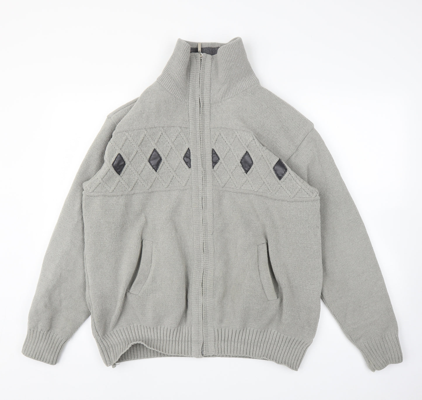 Todd Baxter Mens Grey Argyle/Diamond  Full Zip Jumper Size L