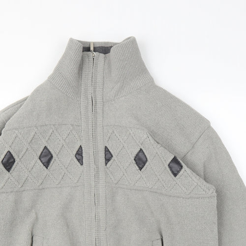 Todd Baxter Mens Grey Argyle/Diamond  Full Zip Jumper Size L