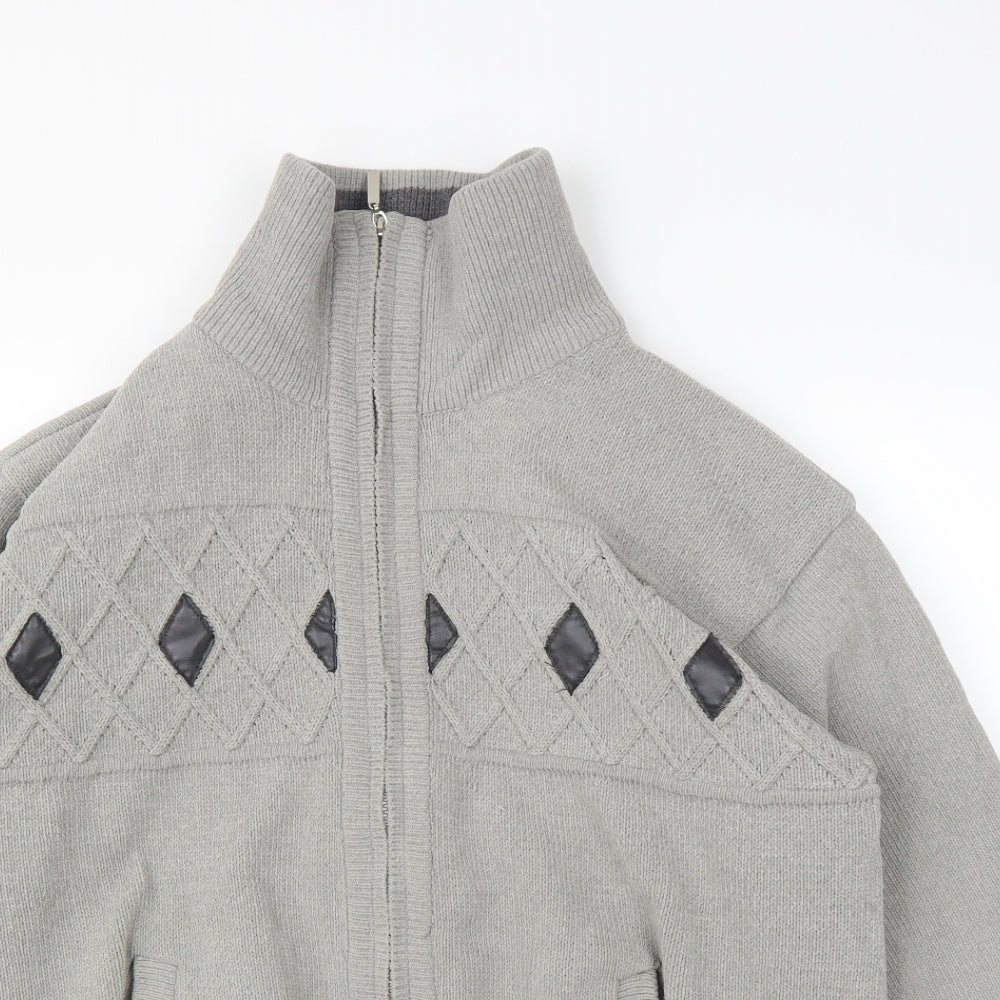 Todd Baxter Mens Grey Argyle/Diamond  Full Zip Jumper Size L