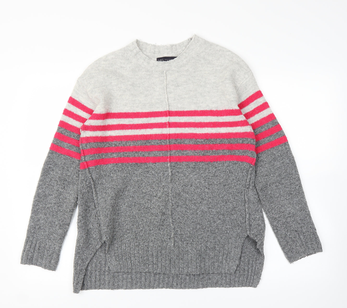 M&S Womens Grey Striped  Pullover Jumper Size S
