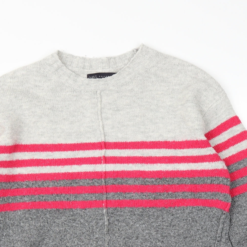 M&S Womens Grey Striped  Pullover Jumper Size S