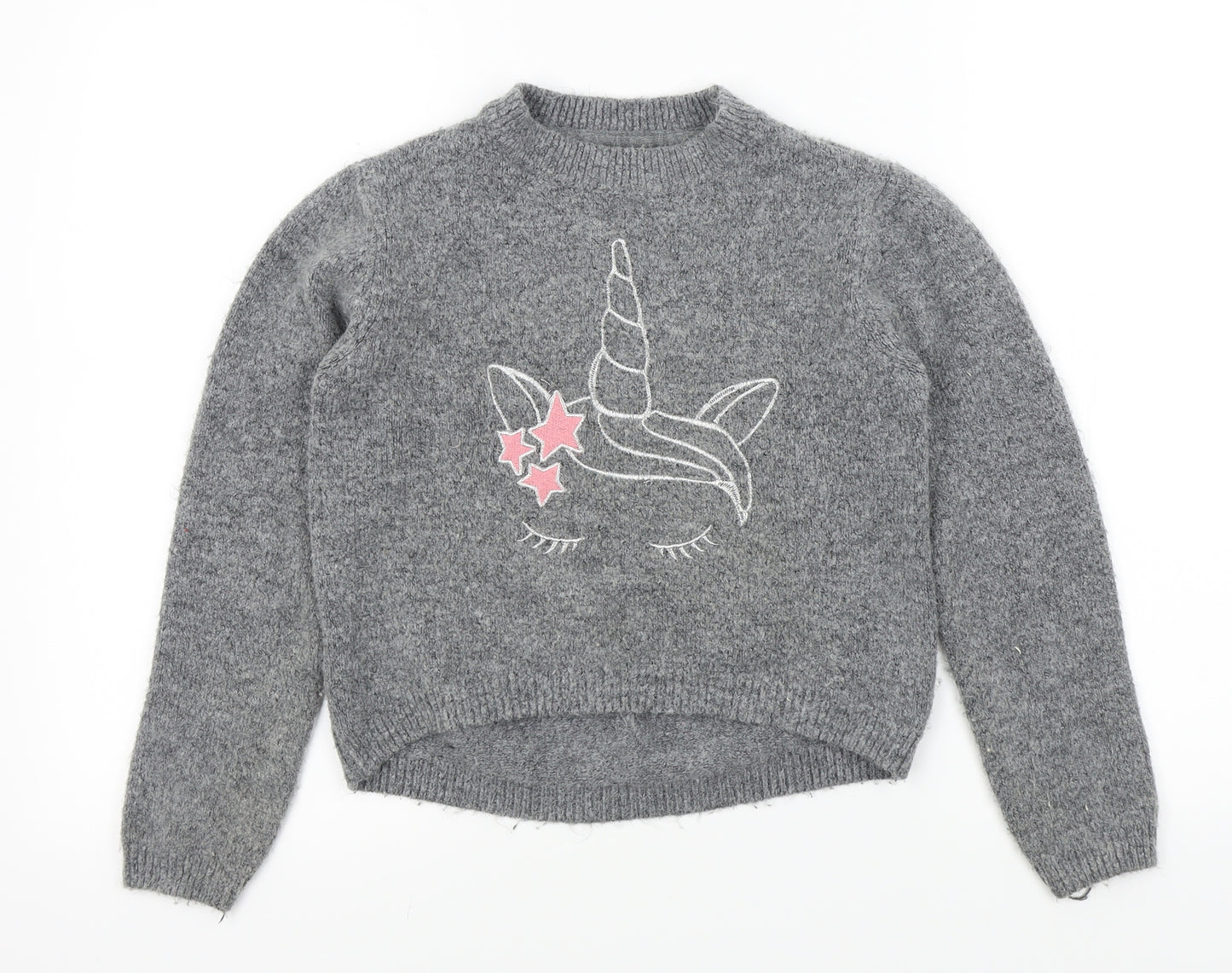 Primark Girls Grey Colourblock  Pullover Jumper Size 10 Years