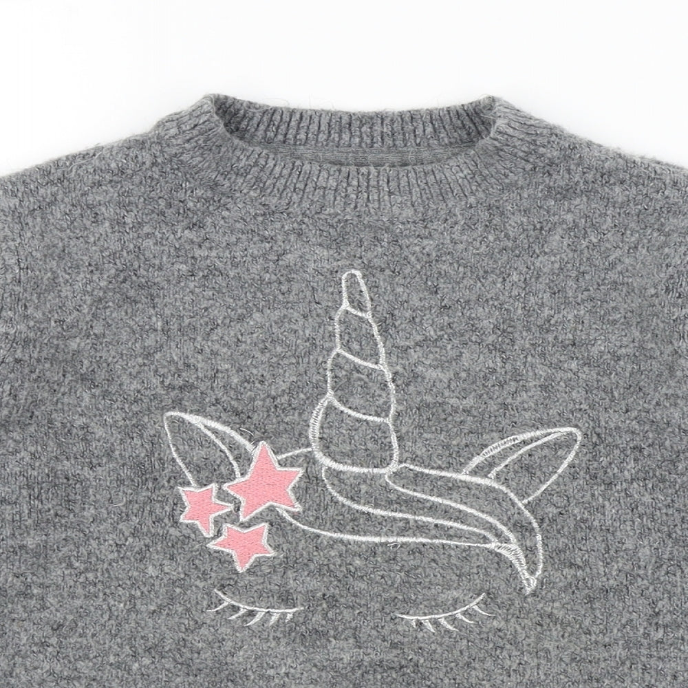 Primark Girls Grey Colourblock  Pullover Jumper Size 10 Years