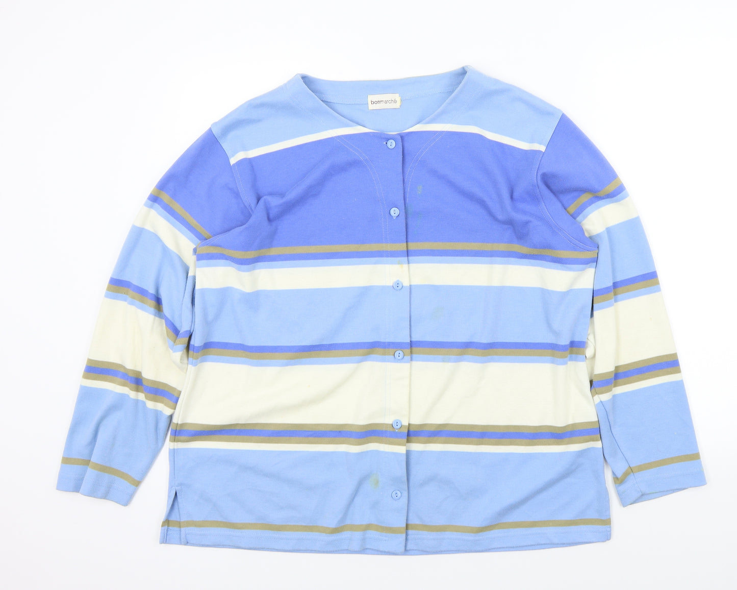 Bonmarché Womens Blue Striped  Cardigan Jumper Size XL