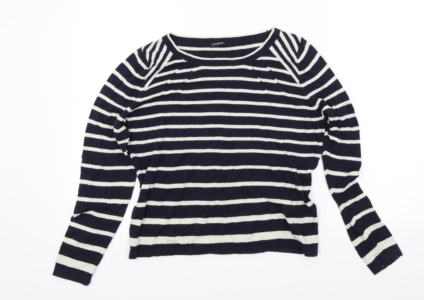 M&S Womens Blue Striped  Basic T-Shirt Size 14