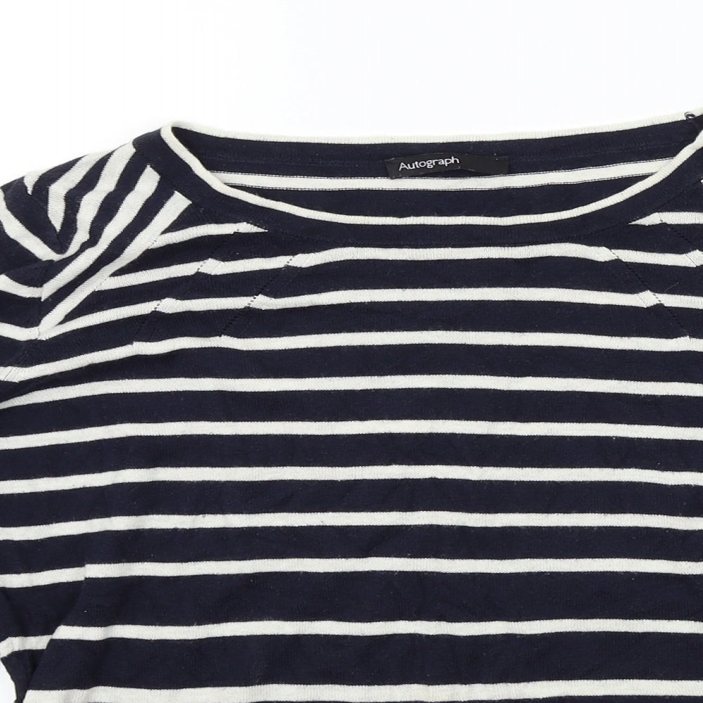 M&S Womens Blue Striped  Basic T-Shirt Size 14