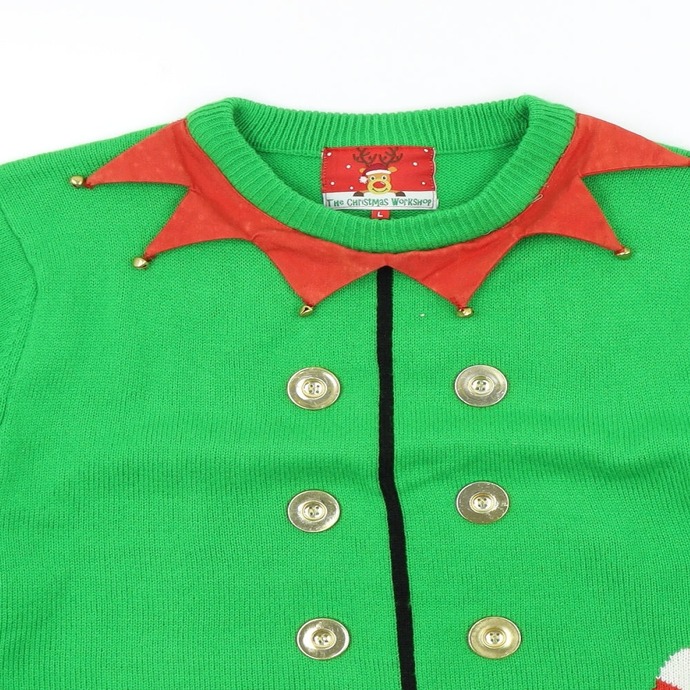 The Christmas Workshop Mens Green   Pullover Jumper Size L  - Christmas  Jumper